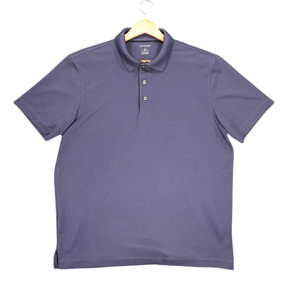 Van Heusen Polo Mens M Blue Excellent Classic‎ Fit Short Sleeve Textured